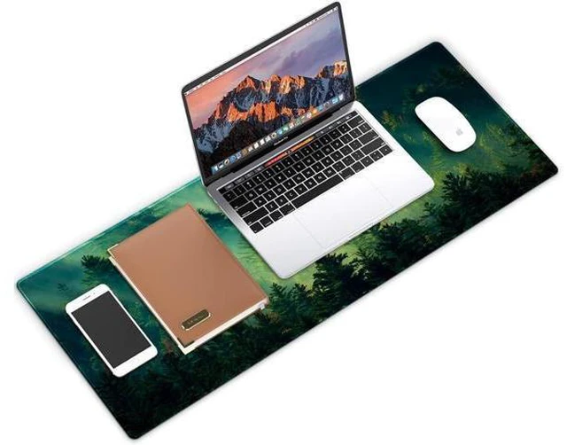 Alt view image 4 of 7 - Mouse Pad Office Desk Mat Large Gaming Keyboard Pad Durable Stitched Edges Washable Smooth Surface Control & Accuracy Extended Computer Mouse Mat (31.5X11.8In)-Green Forest