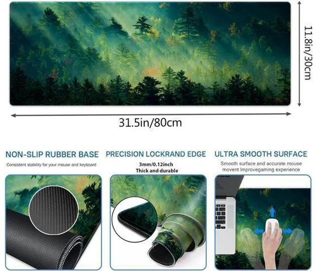 Alt view image 5 of 7 - Mouse Pad Office Desk Mat Large Gaming Keyboard Pad Durable Stitched Edges Washable Smooth Surface Control & Accuracy Extended Computer Mouse Mat (31.5X11.8In)-Green Forest
