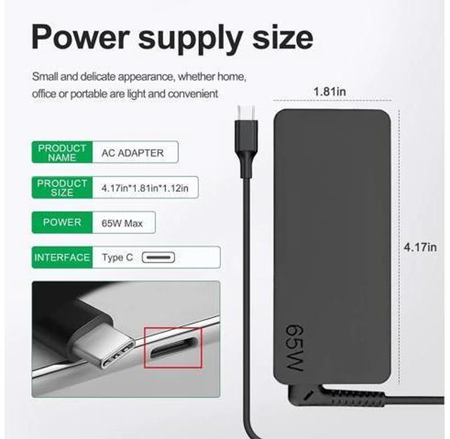 Alt view image 4 of 7 - 65W USB C Charger for Thinkpad/Yoga/Chromebook Laptop Computer 65W 45W USB C Fast Power Adapter