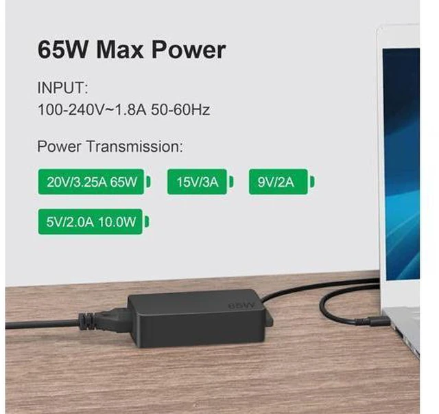 Alt view image 3 of 7 - 65W USB C Charger for Thinkpad/Yoga/Chromebook Laptop Computer 65W 45W USB C Fast Power Adapter