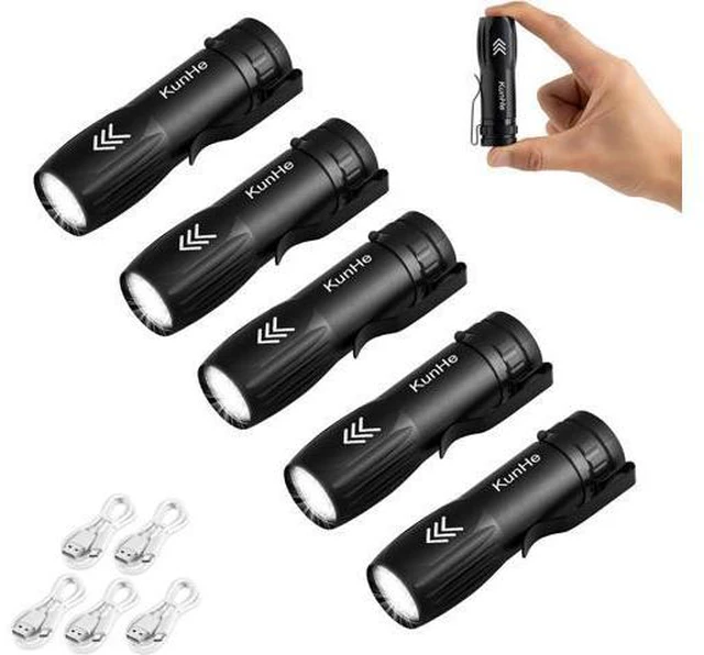 Main image of Small Rechargeable Flashlights Mini LED Pocket Flashlight Battery Operated Bulk Flash Light Clip for Home EDC Stocking Stuffers for Men Adults 5 Pack