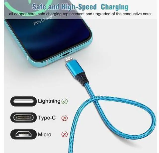 Alt view image 2 of 7 - iPhone Charger 10FT 5Pack MFi Certified Lightning Cable Fast Charging Nylon Braided USB-A to Lightning Compatible with iPhone 14/13 mini/14/13/12/11 Pro MAX/XR/XS/8/7/Plus/6S/SE/iPad