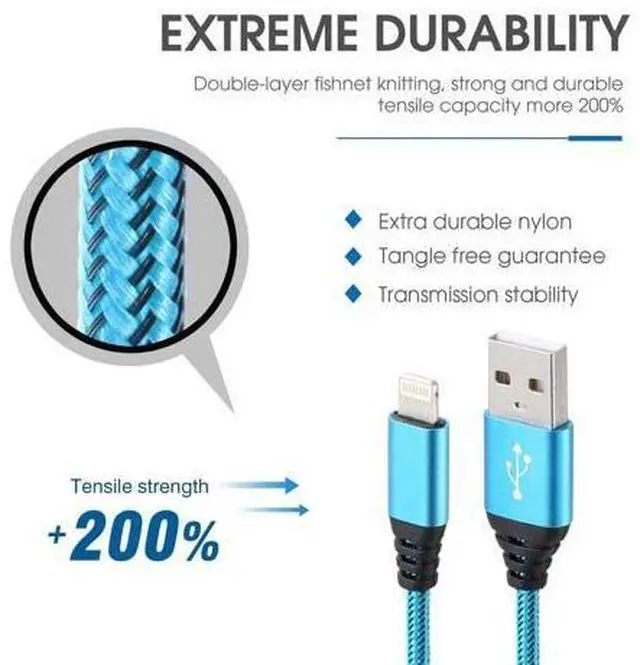 Alt view image 4 of 7 - iPhone Charger 10FT 5Pack MFi Certified Lightning Cable Fast Charging Nylon Braided USB-A to Lightning Compatible with iPhone 14/13 mini/14/13/12/11 Pro MAX/XR/XS/8/7/Plus/6S/SE/iPad