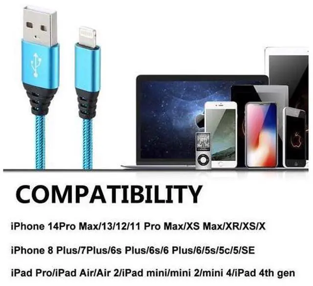 Alt view image 6 of 7 - iPhone Charger 10FT 5Pack MFi Certified Lightning Cable Fast Charging Nylon Braided USB-A to Lightning Compatible with iPhone 14/13 mini/14/13/12/11 Pro MAX/XR/XS/8/7/Plus/6S/SE/iPad
