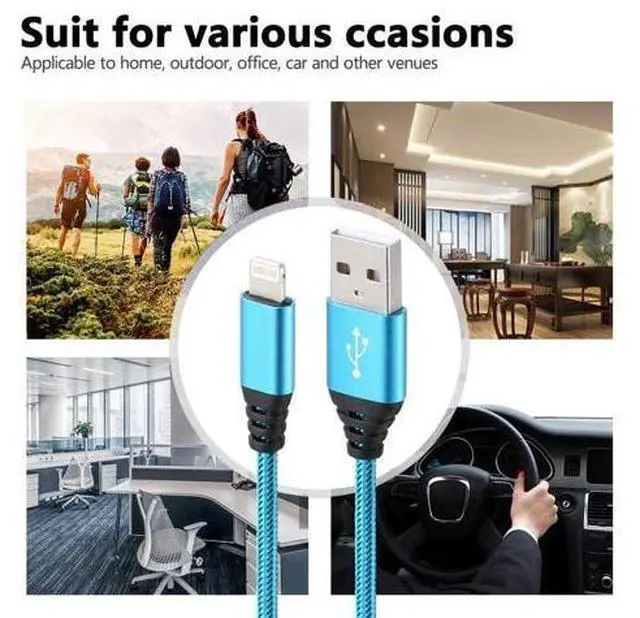 Alt view image 7 of 7 - iPhone Charger 10FT 5Pack MFi Certified Lightning Cable Fast Charging Nylon Braided USB-A to Lightning Compatible with iPhone 14/13 mini/14/13/12/11 Pro MAX/XR/XS/8/7/Plus/6S/SE/iPad