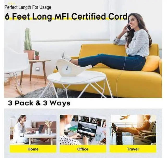 Alt view image 3 of 7 - Fast Charger iPhone i Phone Charge Cable 3Pack iPhone Charger Fast Charging 6Foot Phone Charging USB C Charge Adapter 6FT Type C to Lightning Cable for iPhone 14 Pro Max/14 Plus/13/12 Mini/11/10/XS/SE