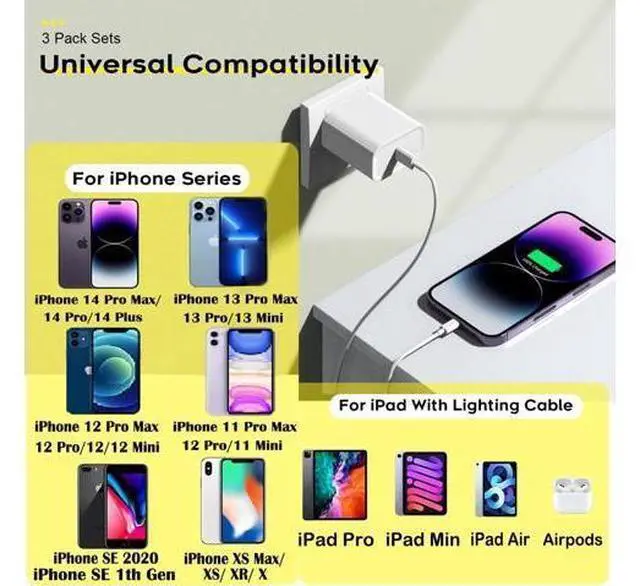 Alt view image 4 of 7 - Fast Charger iPhone i Phone Charge Cable 3Pack iPhone Charger Fast Charging 6Foot Phone Charging USB C Charge Adapter 6FT Type C to Lightning Cable for iPhone 14 Pro Max/14 Plus/13/12 Mini/11/10/XS/SE