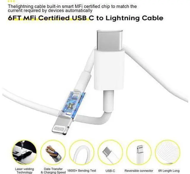 Alt view image 7 of 7 - Fast Charger iPhone i Phone Charge Cable 3Pack iPhone Charger Fast Charging 6Foot Phone Charging USB C Charge Adapter 6FT Type C to Lightning Cable for iPhone 14 Pro Max/14 Plus/13/12 Mini/11/10/XS/SE