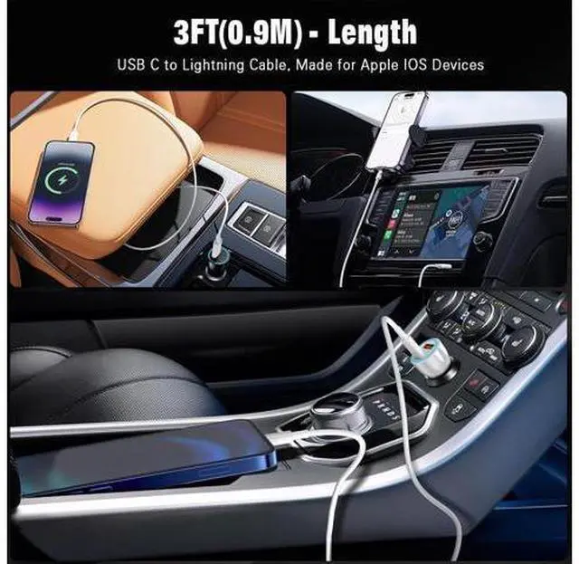 Alt view image 2 of 7 - USB C to Lightning Cable Carplay Cable 3FT Car iPhone Charger Fast Charging Cord for iPhone 14 13 12 11 Pro Max XR XS X 8 Plus Car Charging Cord