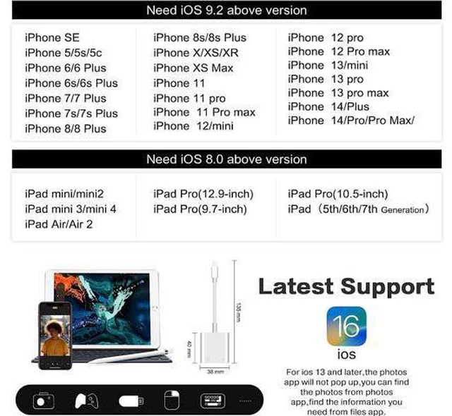 Alt view image 3 of 7 - USB Camera Adapter with Charging Port Portable USB Female OTG Adapter Compatible for iPhone iPad iPad to USB Adapter Plug and Play Support Card Reader