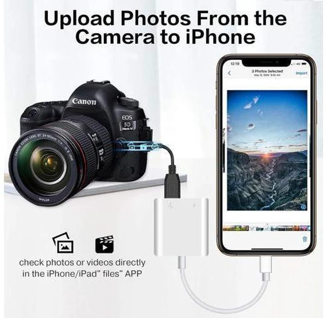 Alt view image 7 of 7 - USB Camera Adapter with Charging Port Portable USB Female OTG Adapter Compatible for iPhone iPad iPad to USB Adapter Plug and Play Support Card Reader