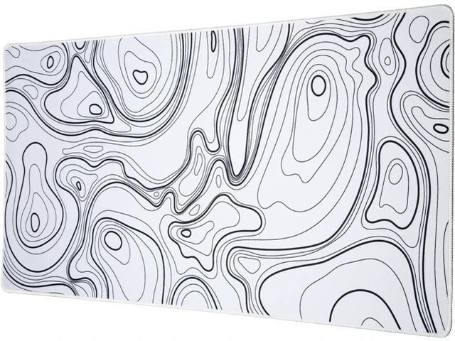 Main image of Black and White Mouse Pad Topographic Map Large Gaming Mousepad - Extended Contour Mouse Mat Laptop Keyboard Mat with Non-Slip Rubber Base Stitched Edges (31.50x11.81x0.12 not Waterproof)