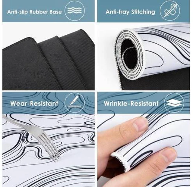 Alt view image 4 of 7 - Black and White Mouse Pad Topographic Map Large Gaming Mousepad - Extended Contour Mouse Mat Laptop Keyboard Mat with Non-Slip Rubber Base Stitched Edges (31.50x11.81x0.12 not Waterproof)