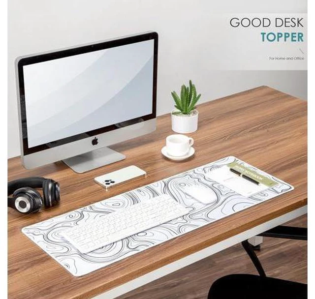 Alt view image 5 of 7 - Black and White Mouse Pad Topographic Map Large Gaming Mousepad - Extended Contour Mouse Mat Laptop Keyboard Mat with Non-Slip Rubber Base Stitched Edges (31.50x11.81x0.12 not Waterproof)