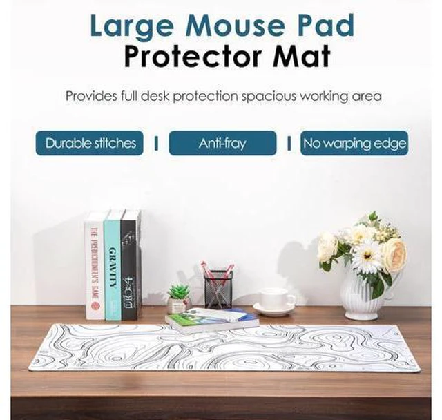 Alt view image 7 of 7 - Black and White Mouse Pad Topographic Map Large Gaming Mousepad - Extended Contour Mouse Mat Laptop Keyboard Mat with Non-Slip Rubber Base Stitched Edges (31.50x11.81x0.12 not Waterproof)