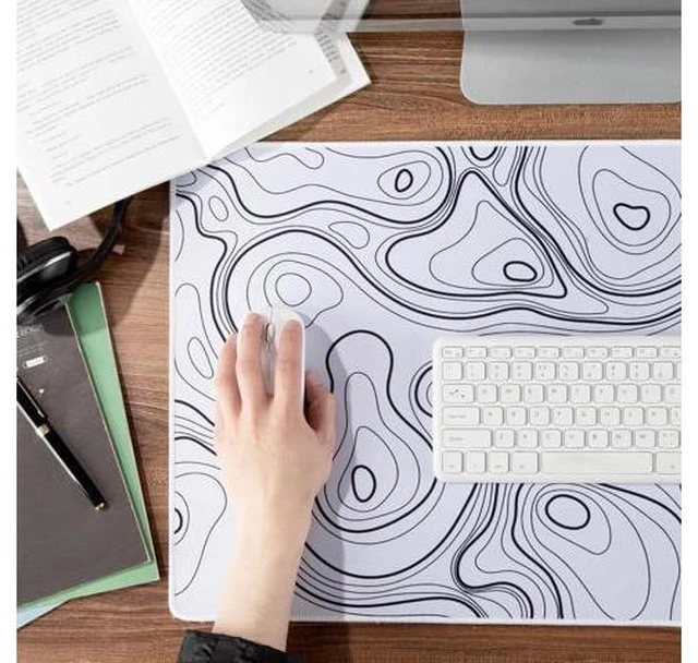 Alt view image 6 of 7 - Black and White Mouse Pad Topographic Map Large Gaming Mousepad - Extended Contour Mouse Mat Laptop Keyboard Mat with Non-Slip Rubber Base Stitched Edges (31.50x11.81x0.12 not Waterproof)