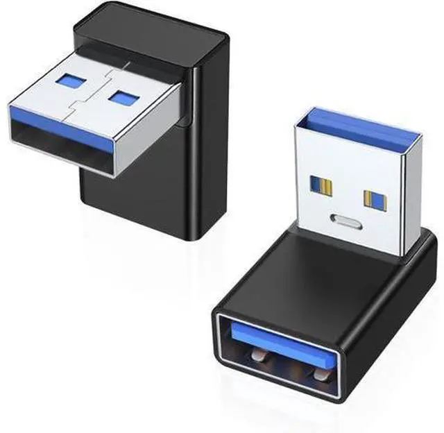 Main image of 90 Degree USB 3.0 Adapter 2 Pack Upward Angle USB A Male to Female Converter Extender for PC Laptop USB A Charger Power Bank and More (Black)