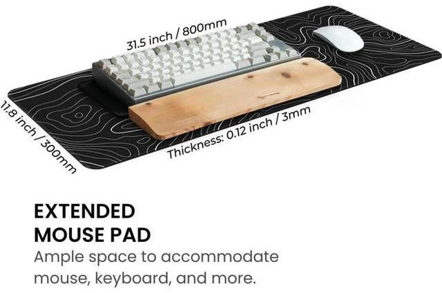 Alt view image 3 of 7 - Long Gaming Mouse Pad 31.5 x 11.8 inches Extended Anime Mousepad Large Desk Pad with Non-Slip Base Full Keyboard Mat with Stitched Edges for Gaming and Office (Black Topographic Line)