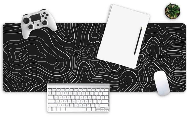 Alt view image 2 of 7 - Long Gaming Mouse Pad 31.5 x 11.8 inches Extended Anime Mousepad Large Desk Pad with Non-Slip Base Full Keyboard Mat with Stitched Edges for Gaming and Office (Black Topographic Line)