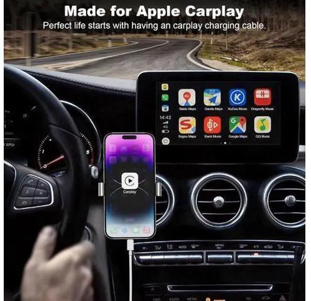 Alt view image 2 of 7 - Car Carplay Cable 3FT Car Charger Cord USB A to Lightning Cable Compatible for iPhone 14 13 12 11 Pro Max XR XS X 8 7 6 Plus SE iPad Charging Cord