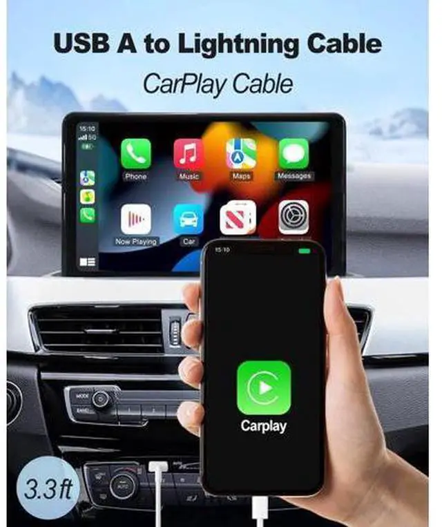Alt view image 5 of 7 - Car Carplay Cable 3.3FT Car Charger Cord USB A to Lightning Cable Compatible for iPhone 14 13 12 11 Pro Max XR XS X8 7 6 Plus SE iPad One Pack White