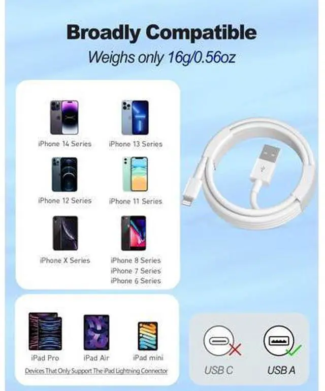 Alt view image 6 of 7 - Car Carplay Cable 3.3FT Car Charger Cord USB A to Lightning Cable Compatible for iPhone 14 13 12 11 Pro Max XR XS X8 7 6 Plus SE iPad One Pack White