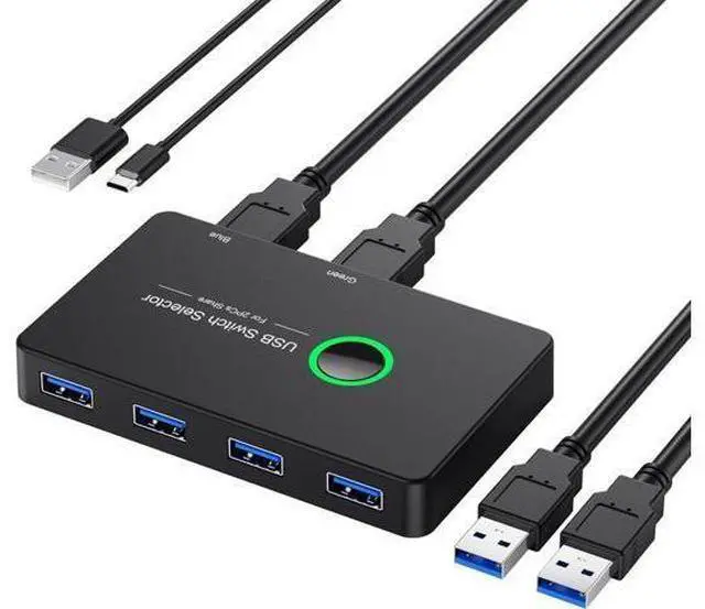 Main image of USB 3.0 Switch, USB Switcher 2 Computers Share 4 USB for PC Mouse Keyboard Printer Scanner, USB KVM Switch Selector Compatible with Windows, Mac, Linux