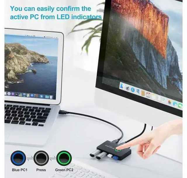 Alt view image 3 of 7 - USB 3.0 Switch, USB Switcher 2 Computers Share 4 USB for PC Mouse Keyboard Printer Scanner, USB KVM Switch Selector Compatible with Windows, Mac, Linux