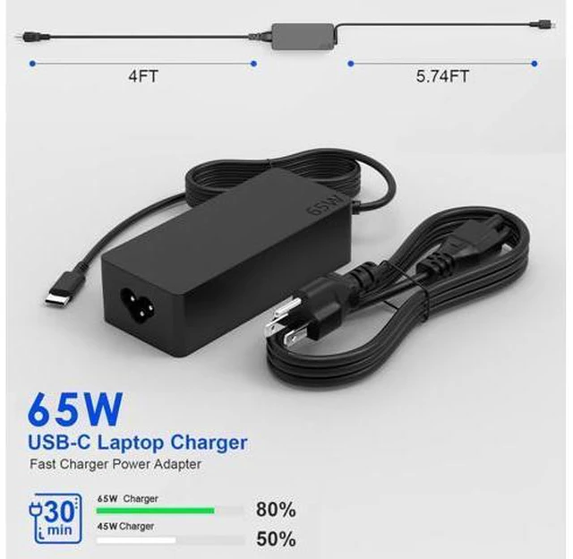 Alt view image 2 of 7 - 65W USB C Charger for LG Gram 17 16 15 14 Series 17Z90Q 16T90Q 17Z90P 16Z90P 17Z90ST 16T90P 17Z95P 17Z90R 17Z90S 2-in-1 Lightweight Power AC Adapter