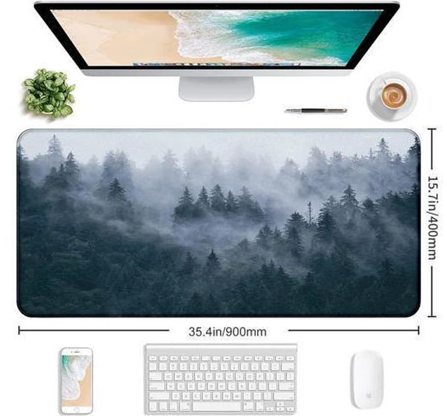 Alt view image 2 of 7 - Large Extended Gaming Mouse Pad with Stitched Edges Non-Slip Waterproof Rubber Base Mouse Pad for Office Computer Keyboard Laptop and Home Desk Pad 35.4 x 15.7 x 0.12 Inch (Grey Forest)