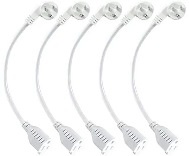 Main image of Short Power Extension Cord 1FT - Right Angle Flat Head Extension Cord with 3 Prong White Low Profile Flat Plug 3 Prong Power Cable Single Grounded SJT 16AWG Flexible Power Cord for Indoor Use (5 PACK)