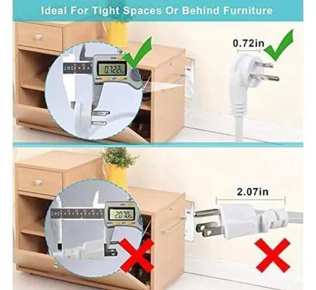Alt view image 4 of 7 - Short Power Extension Cord 1FT - Right Angle Flat Head Extension Cord with 3 Prong White Low Profile Flat Plug 3 Prong Power Cable Single Grounded SJT 16AWG Flexible Power Cord for Indoor Use (5 PACK)