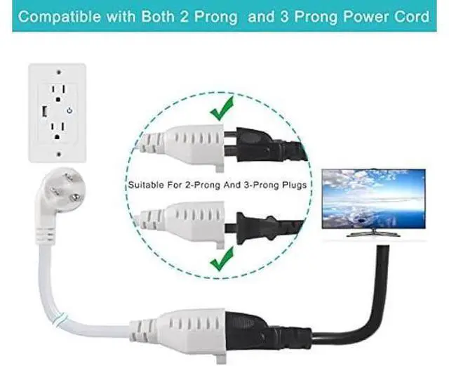 Alt view image 5 of 7 - Short Power Extension Cord 1FT - Right Angle Flat Head Extension Cord with 3 Prong White Low Profile Flat Plug 3 Prong Power Cable Single Grounded SJT 16AWG Flexible Power Cord for Indoor Use (5 PACK)