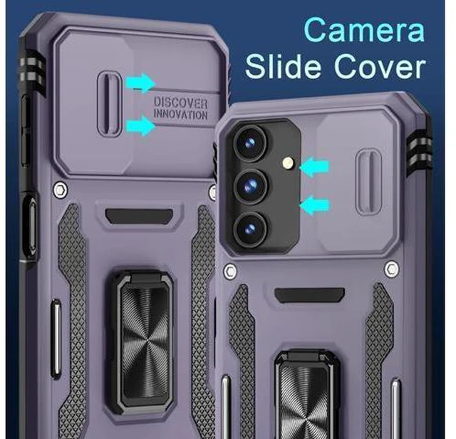 Alt view image 2 of 6 - Case for Galaxy A16 5G with Slide Camera Cover+Screen Protector (1 Pack) Rotated Ring Kickstand Military Grade Shockproof Protective Cover-Deep Purple