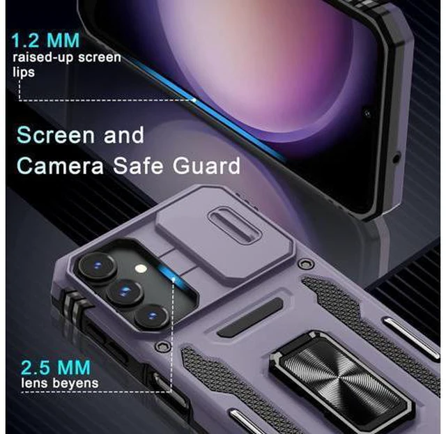 Alt view image 5 of 6 - Case for Galaxy A16 5G with Slide Camera Cover+Screen Protector (1 Pack) Rotated Ring Kickstand Military Grade Shockproof Protective Cover-Deep Purple