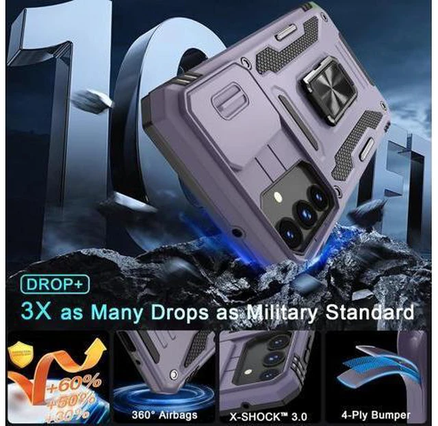 Alt view image 3 of 6 - Case for Galaxy A16 5G with Slide Camera Cover+Screen Protector (1 Pack) Rotated Ring Kickstand Military Grade Shockproof Protective Cover-Deep Purple