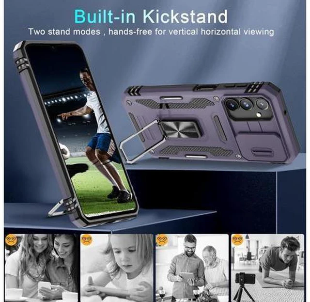 Alt view image 4 of 6 - Case for Galaxy A16 5G with Slide Camera Cover+Screen Protector (1 Pack) Rotated Ring Kickstand Military Grade Shockproof Protective Cover-Deep Purple
