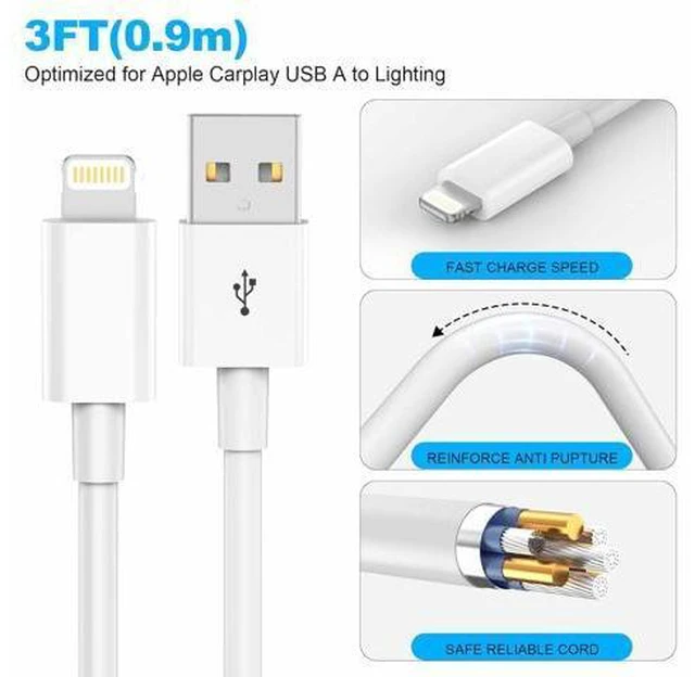 Alt view image 5 of 7 - Car Carplay CableUSB A to Lightning Cable 3FT Compatible with iPhone 14 13 12 11 Pro Max XR XS X Charger CordCar Charging Cord