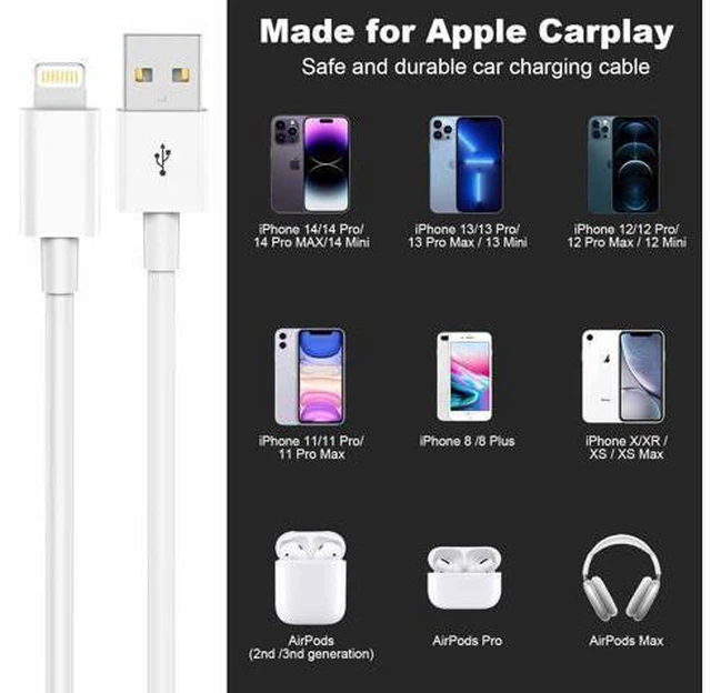 Alt view image 4 of 7 - Car Carplay CableUSB A to Lightning Cable 3FT Compatible with iPhone 14 13 12 11 Pro Max XR XS X Charger CordCar Charging Cord