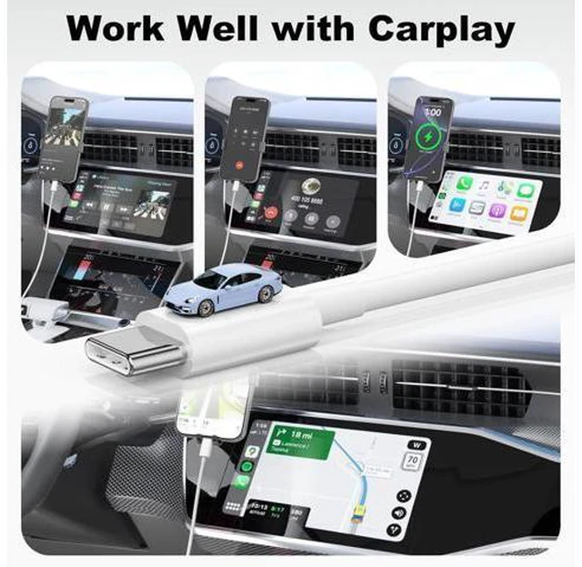 Alt view image 2 of 7 - Carplay Cable 3FT+6FT for iPhone 15/16 15 Pro Max/15 Plus USB A to USB C Cable for Carplay USB C Cord iPad 10th iPad Pro 12.9/11 iPad Air 5/4th Charger Cable for Carplay USB C Cord