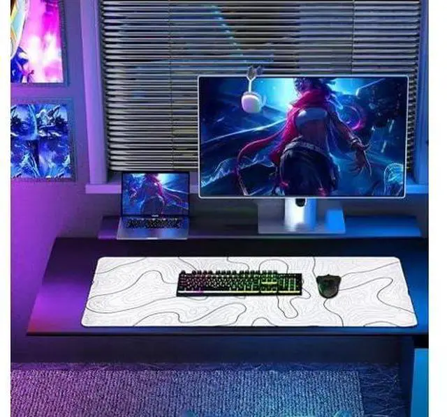 Alt view image 3 of 7 - Large Gaming Mouse Pad for Desk White Topographic Mouse Pad Desk Mat for Gaming Office Long XL Mouse Pads Keyboard Pad Desk Pad for Computer Laptop 31.5x11.8