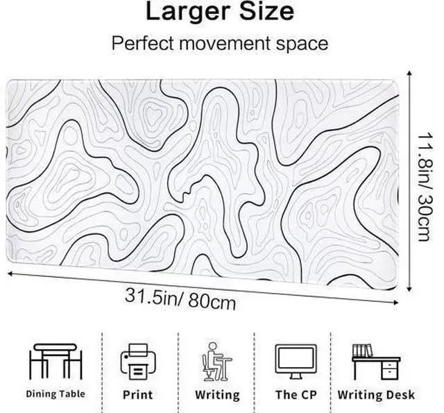 Alt view image 4 of 7 - Large Gaming Mouse Pad for Desk White Topographic Mouse Pad Desk Mat for Gaming Office Long XL Mouse Pads Keyboard Pad Desk Pad for Computer Laptop 31.5x11.8