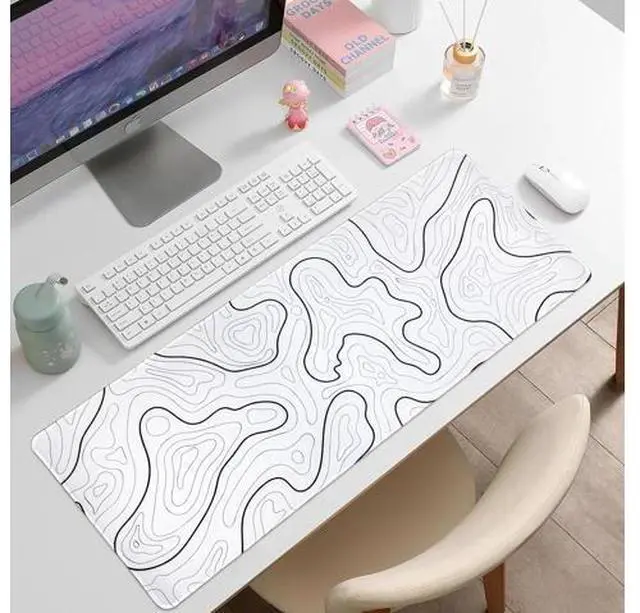 Alt view image 2 of 7 - Large Gaming Mouse Pad for Desk White Topographic Mouse Pad Desk Mat for Gaming Office Long XL Mouse Pads Keyboard Pad Desk Pad for Computer Laptop 31.5x11.8
