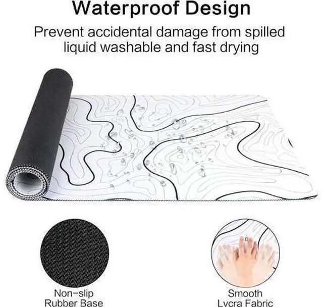 Alt view image 5 of 7 - Large Gaming Mouse Pad for Desk White Topographic Mouse Pad Desk Mat for Gaming Office Long XL Mouse Pads Keyboard Pad Desk Pad for Computer Laptop 31.5x11.8