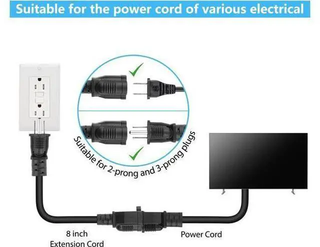 Alt view image 4 of 7 - K KASONIC - 8 inch Short Power Extension Cord Outlet Saver, ETL Listed, SJTW 16AWG/13A 3 Prong Indoor/Outdoor Use, 4 Pack, Black