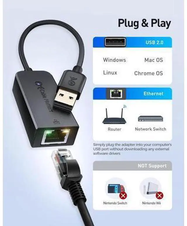 Alt view image 4 of 6 - Plug & Play USB to Ethernet Adapter with PXE MAC Address Clone Support (Ethernet to USB 2.0 Adapter Ethernet Adapter for Laptop) Supporting 10/100 Mbps Ethernet Network