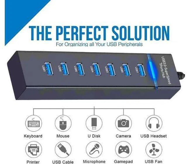 Alt view image 3 of 7 - USB Hub 3.0 7Port USB 5Gbps Data Transmission Hub Splitter Computer Networking Hubs for Laptop PC MacBook Mac Pro/Mini PS4/5 XPS Surface Pro Galaxy Series Mobile HDD and More