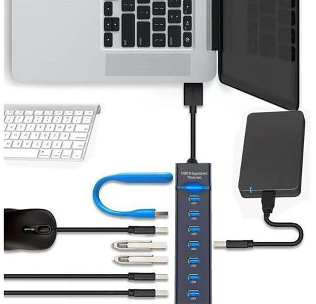Alt view image 4 of 7 - USB Hub 3.0 7Port USB 5Gbps Data Transmission Hub Splitter Computer Networking Hubs for Laptop PC MacBook Mac Pro/Mini PS4/5 XPS Surface Pro Galaxy Series Mobile HDD and More