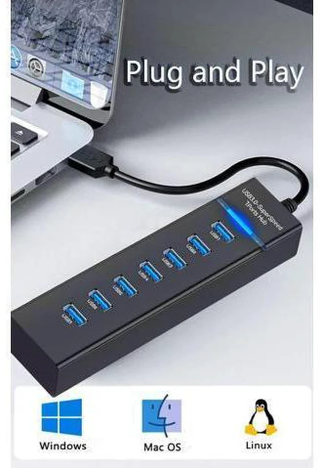 Alt view image 6 of 7 - USB Hub 3.0 7Port USB 5Gbps Data Transmission Hub Splitter Computer Networking Hubs for Laptop PC MacBook Mac Pro/Mini PS4/5 XPS Surface Pro Galaxy Series Mobile HDD and More