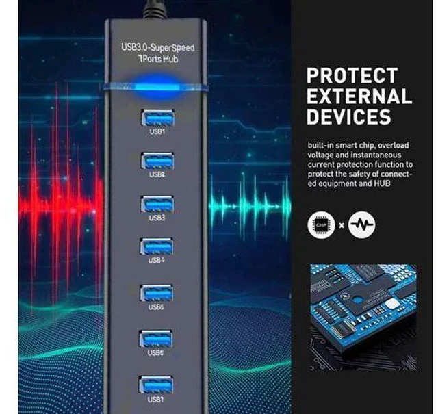 Alt view image 7 of 7 - USB Hub 3.0 7Port USB 5Gbps Data Transmission Hub Splitter Computer Networking Hubs for Laptop PC MacBook Mac Pro/Mini PS4/5 XPS Surface Pro Galaxy Series Mobile HDD and More